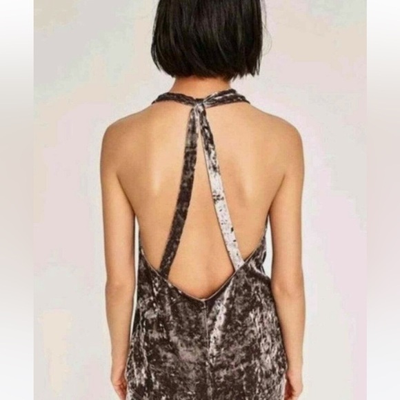 Zara Crushed Velvet 2-Piece Set Halter Top & Flare Pants Silver Lounge Size XS - Picture 3 of 8